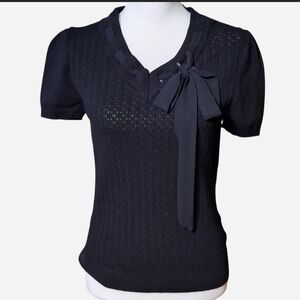 Dark Academia Preppy Coquette Bow Open Knit Sweater Corpcore Whimsigoth Workwear